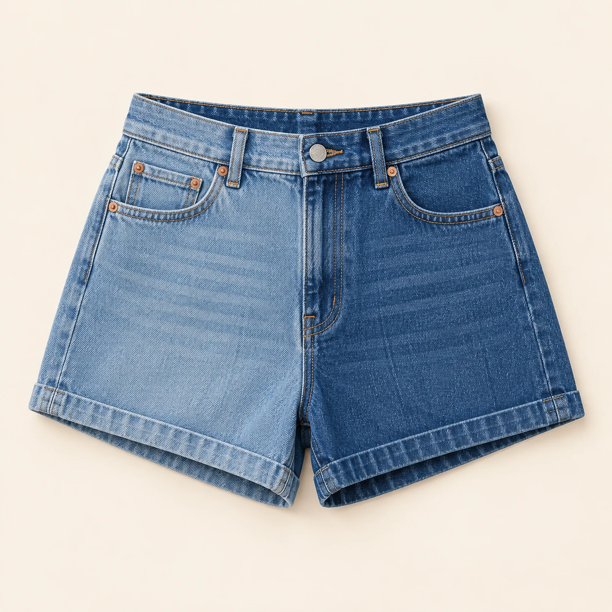 Sunset Patchwork Shorts, Two-tone blue, front view